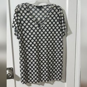 Adele & May sheer short sleeved navy blue & white dots shirt 1X